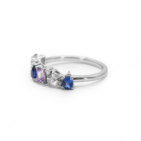 White Gold Ring with Pink Sapphires, Blue Sapphires & Diamonds