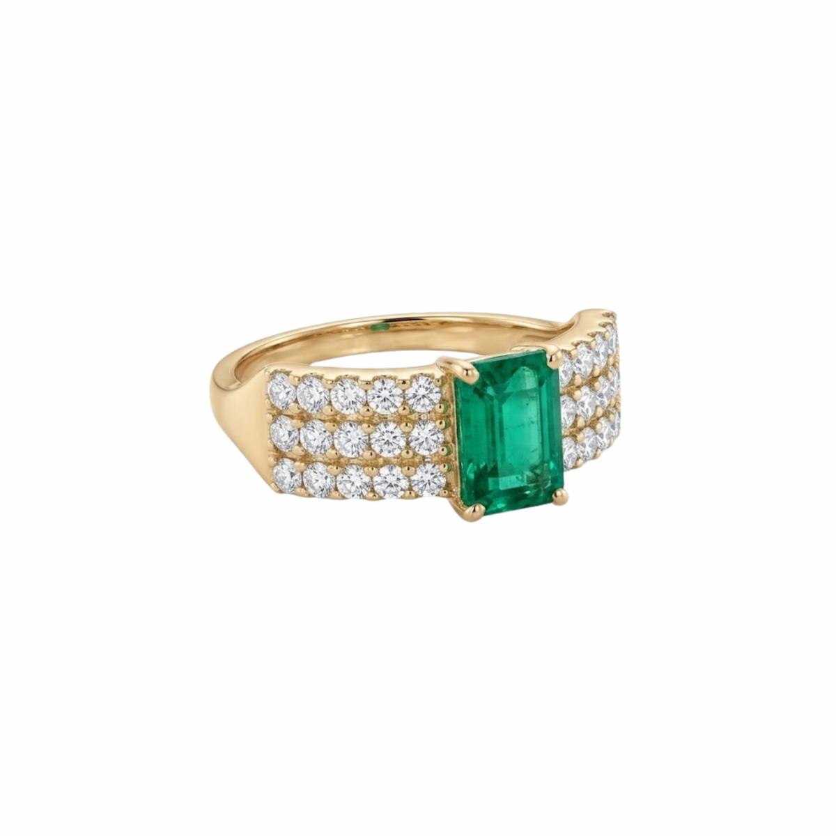 Statement Triple Diamond  & Emerald-Cut Emerald  Ring