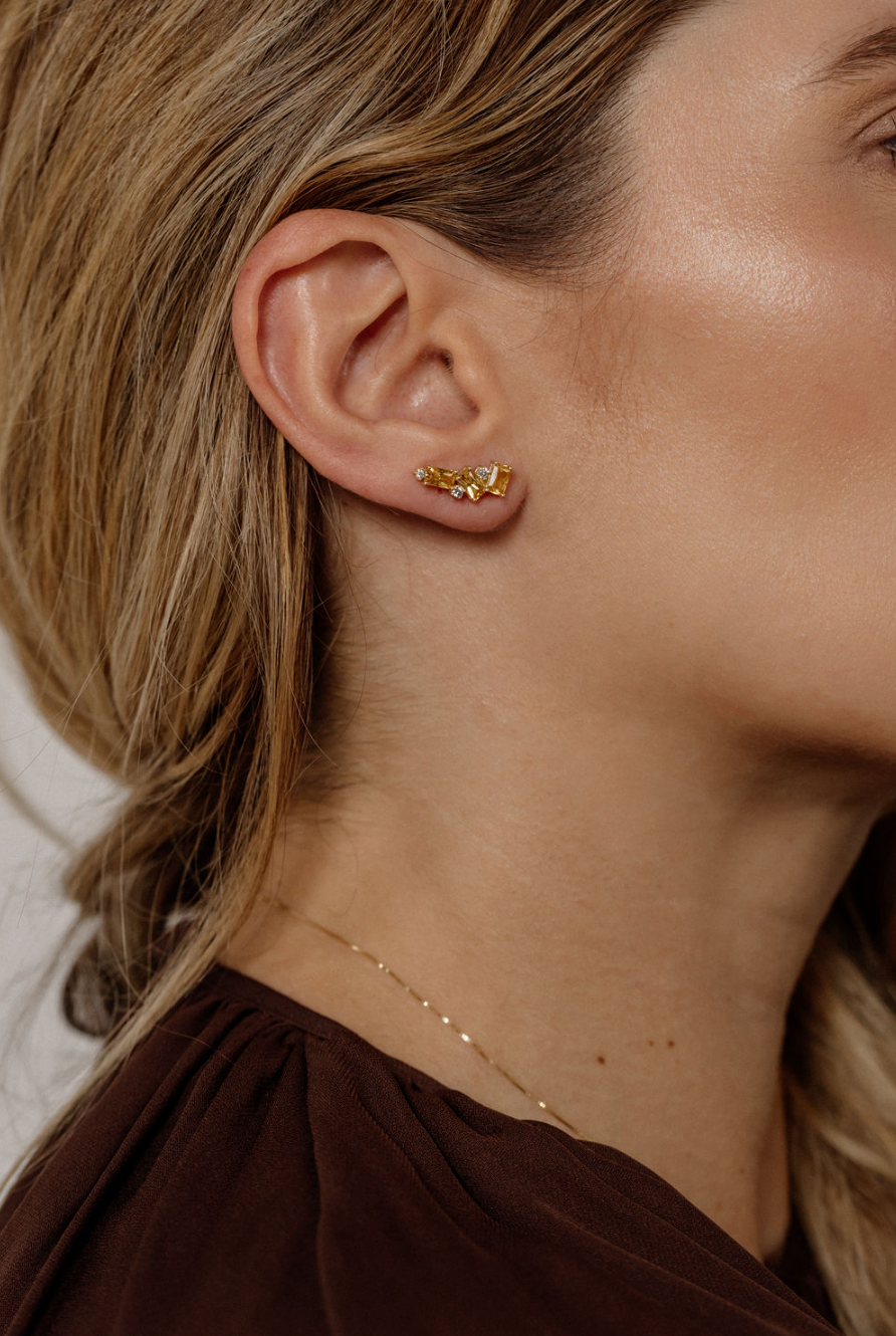 Emerald-Cut and Round Climber Earrings – Yellow Sapphires & Diamonds