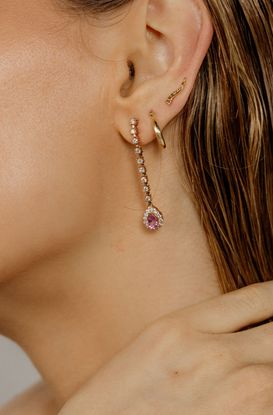 Statement Pear Drop Earrings – Diamond & Pear Pink Sapphire
