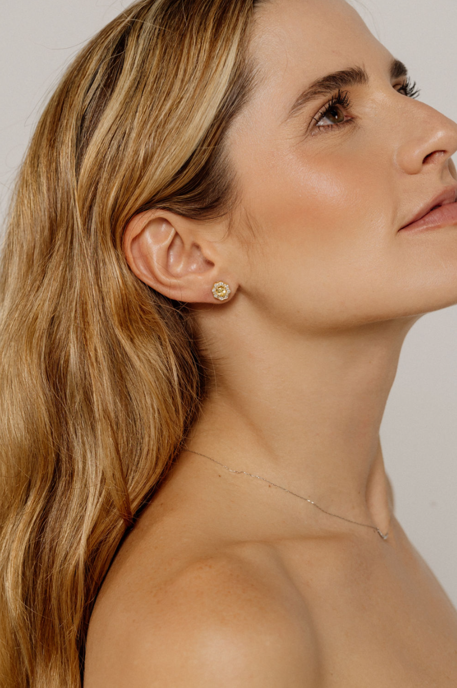 Halo Emerald-Cut Studs – Green Sapphire with Diamonds