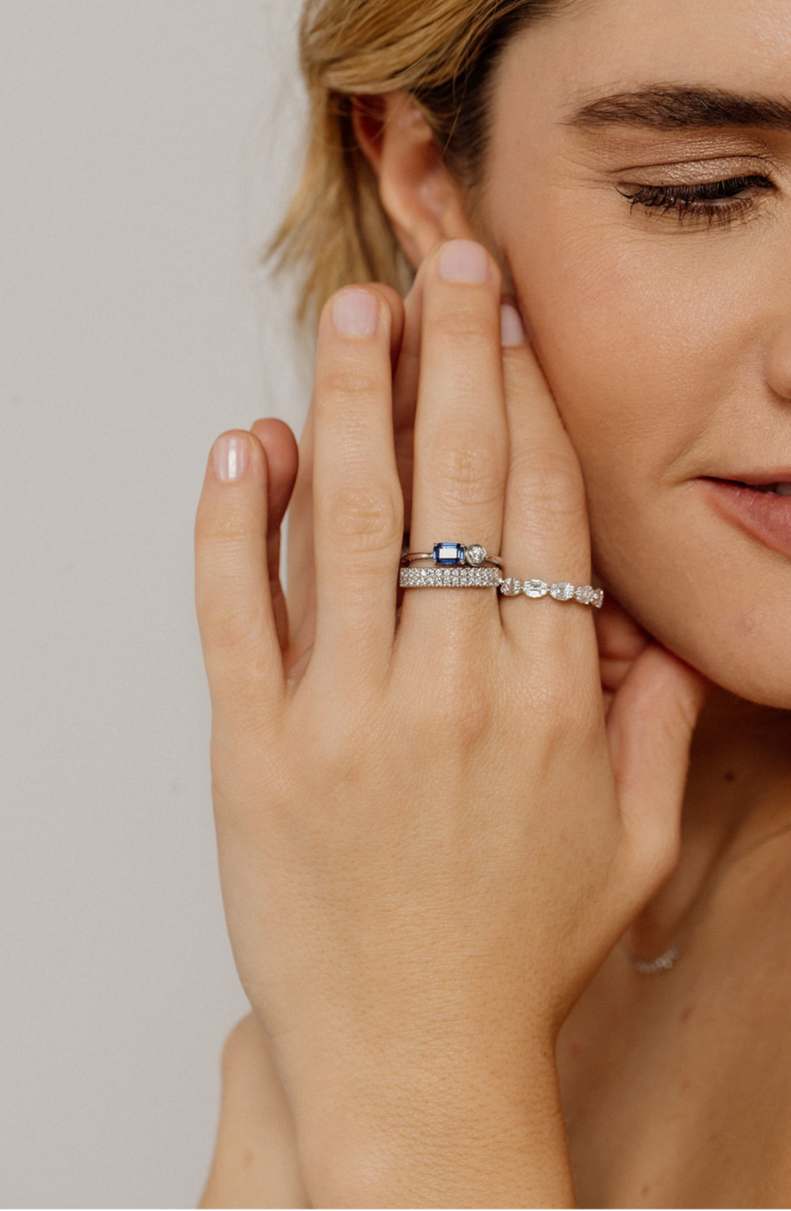 Baguette & Round Ring - Sapphire & Diamond