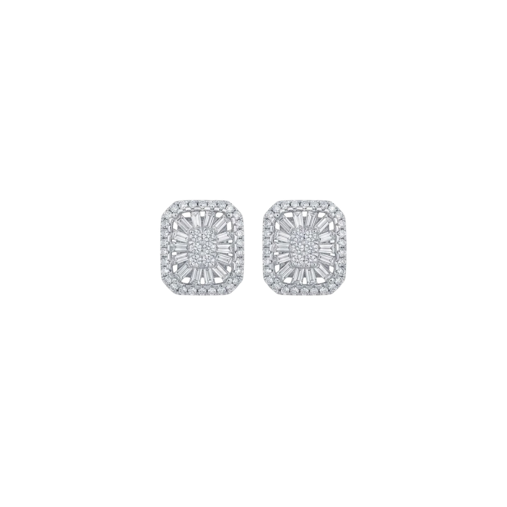 Baguette & Round Illusion Diamond Studs