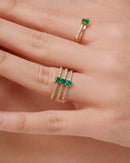 Triple Row Princess Emerald & Round Diamond Ring