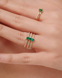 Triple Row Princess Emerald & Round Diamond Ring