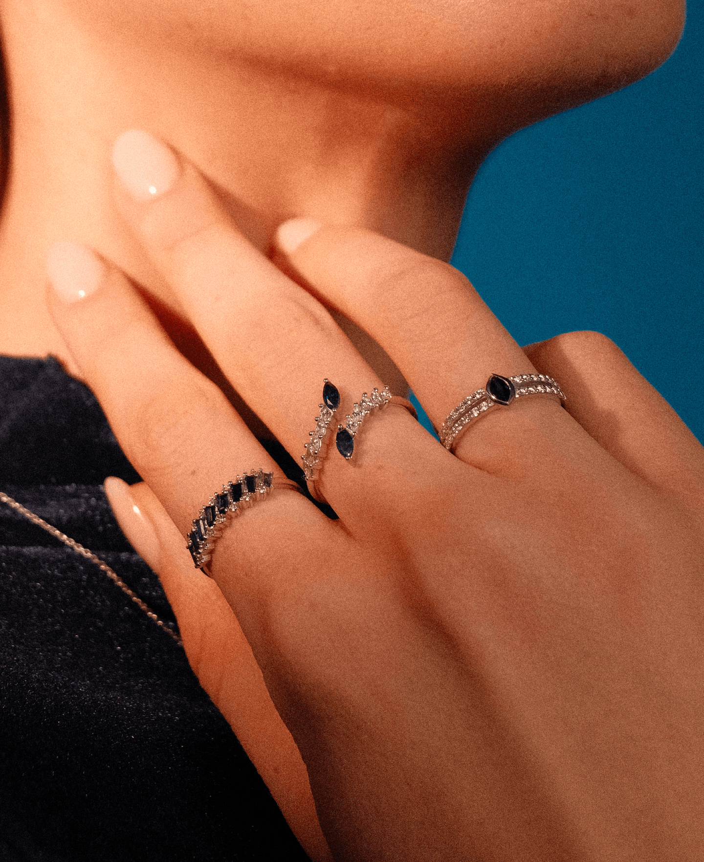 Diagonal Baguette Sapphire & Round Diamond Band