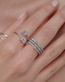 Triple Row Diamond Ring with Bezel Accents