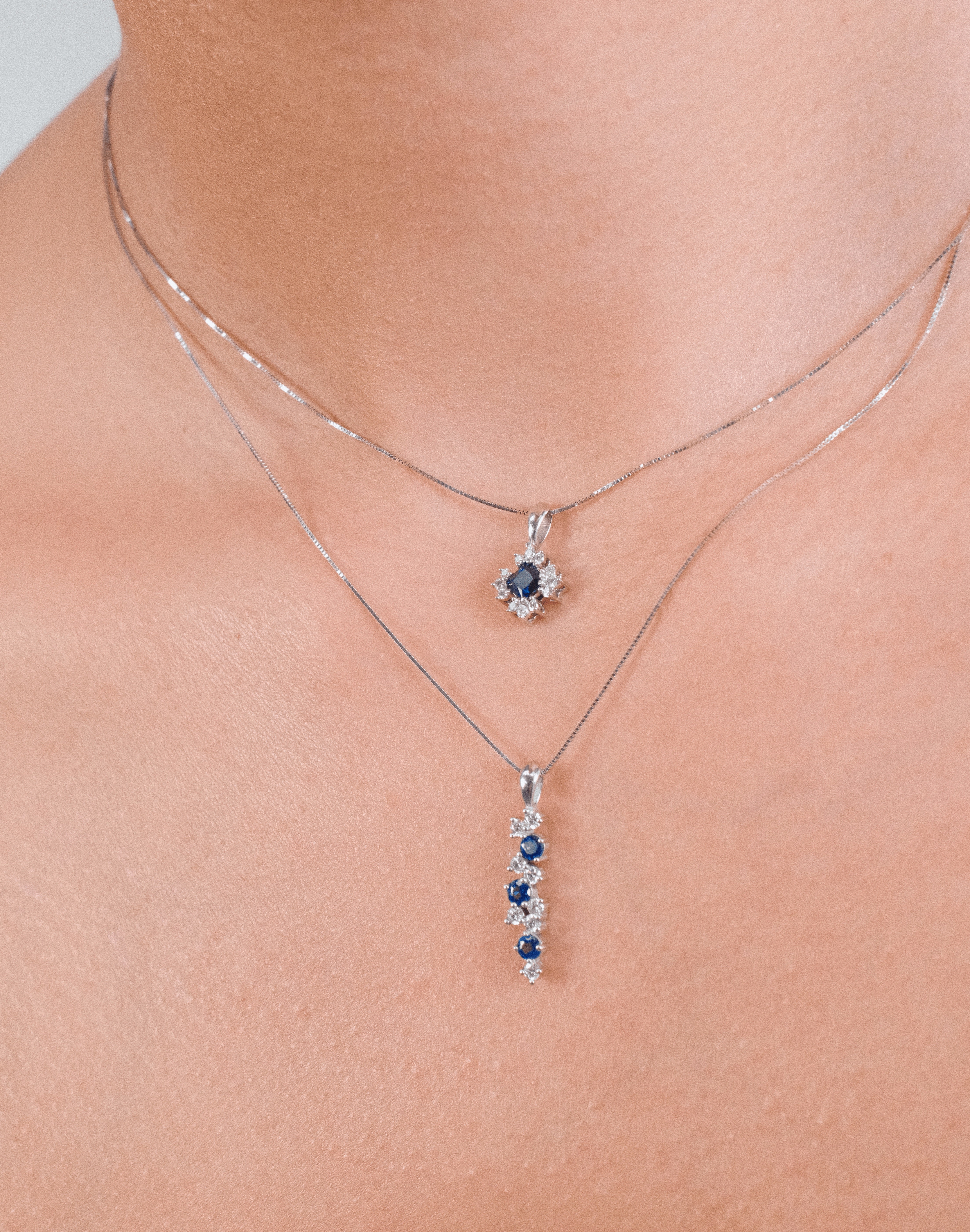 Long Sapphire & Diamond Charm
