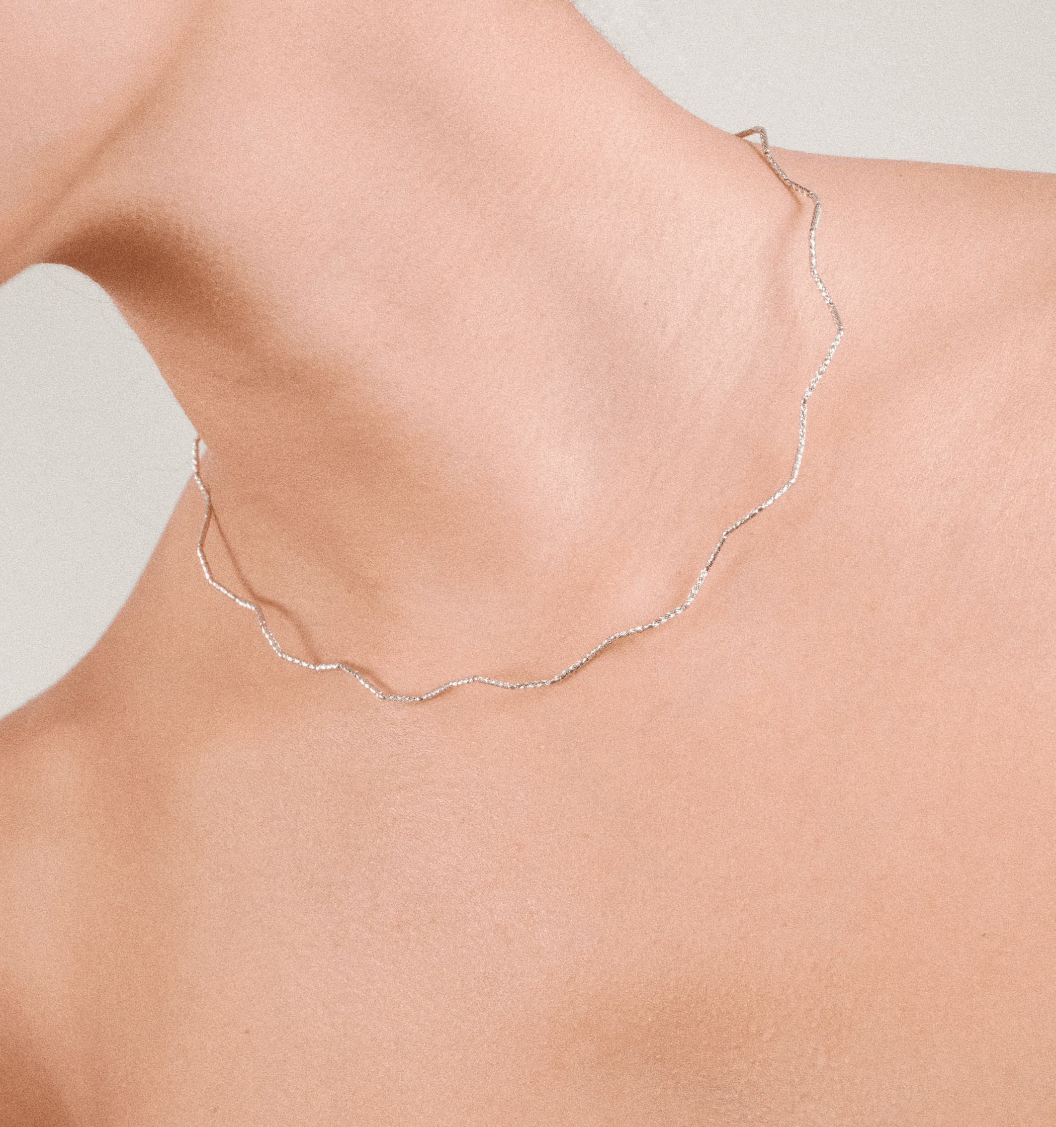 White Gold Diamond-Cut Wave Necklace