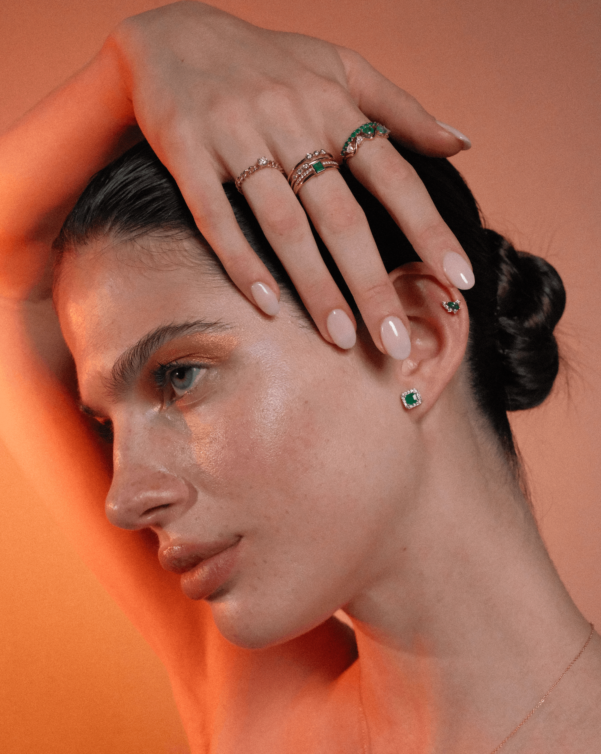 Marquise Emerald & Round Diamonds Studs