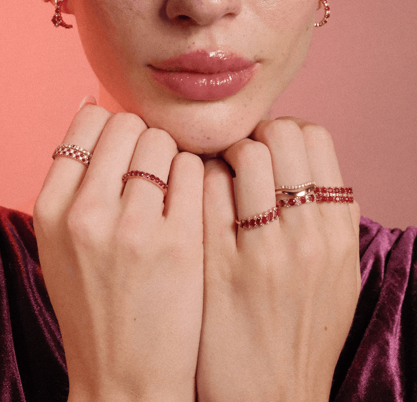 Diagonal Baguette Ruby & Round Diamond Band