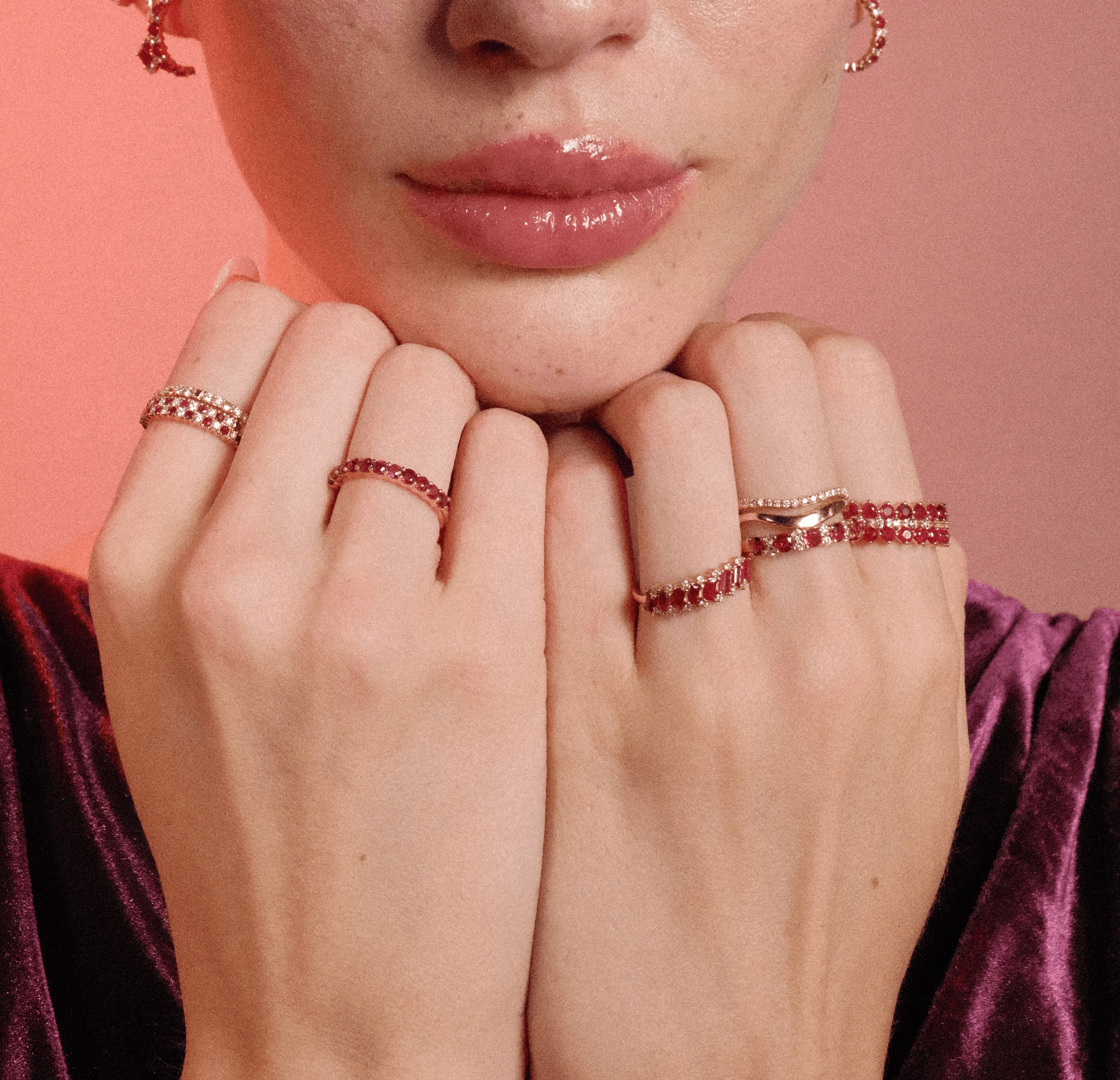 Diagonal Baguette Ruby & Round Diamond Band