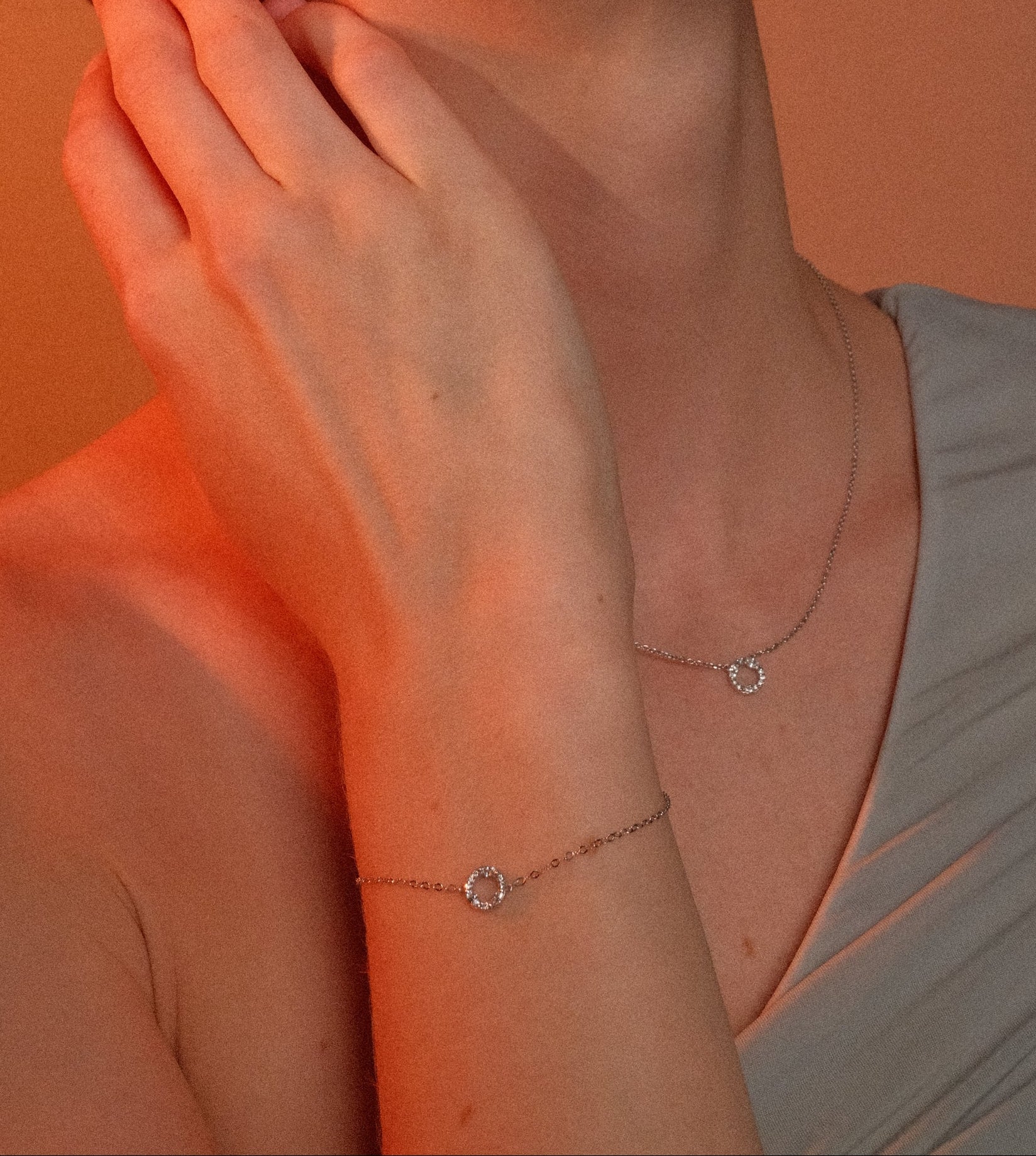 Open Circle Marquise & Round Diamond Bracelet