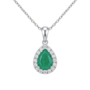 Pear Emerald & Diamond Halo Necklace