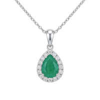 Pear Emerald & Diamond Halo Necklace