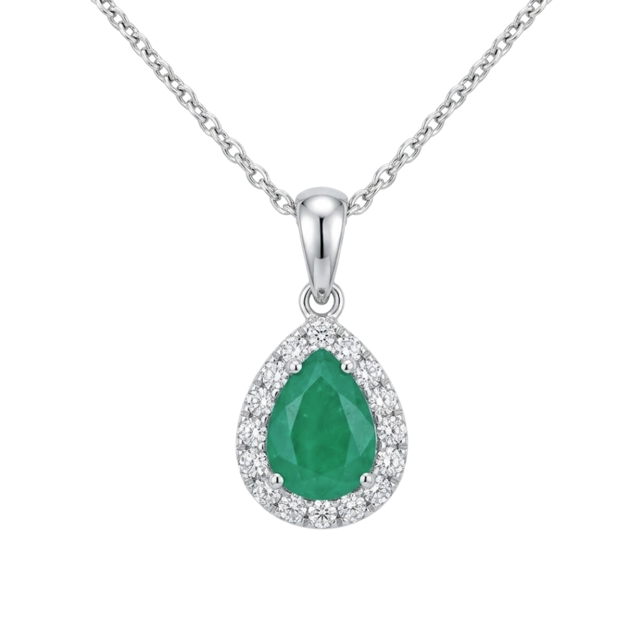 Pear Emerald & Diamond Halo Necklace