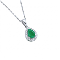Pear Emerald & Diamond Halo Necklace