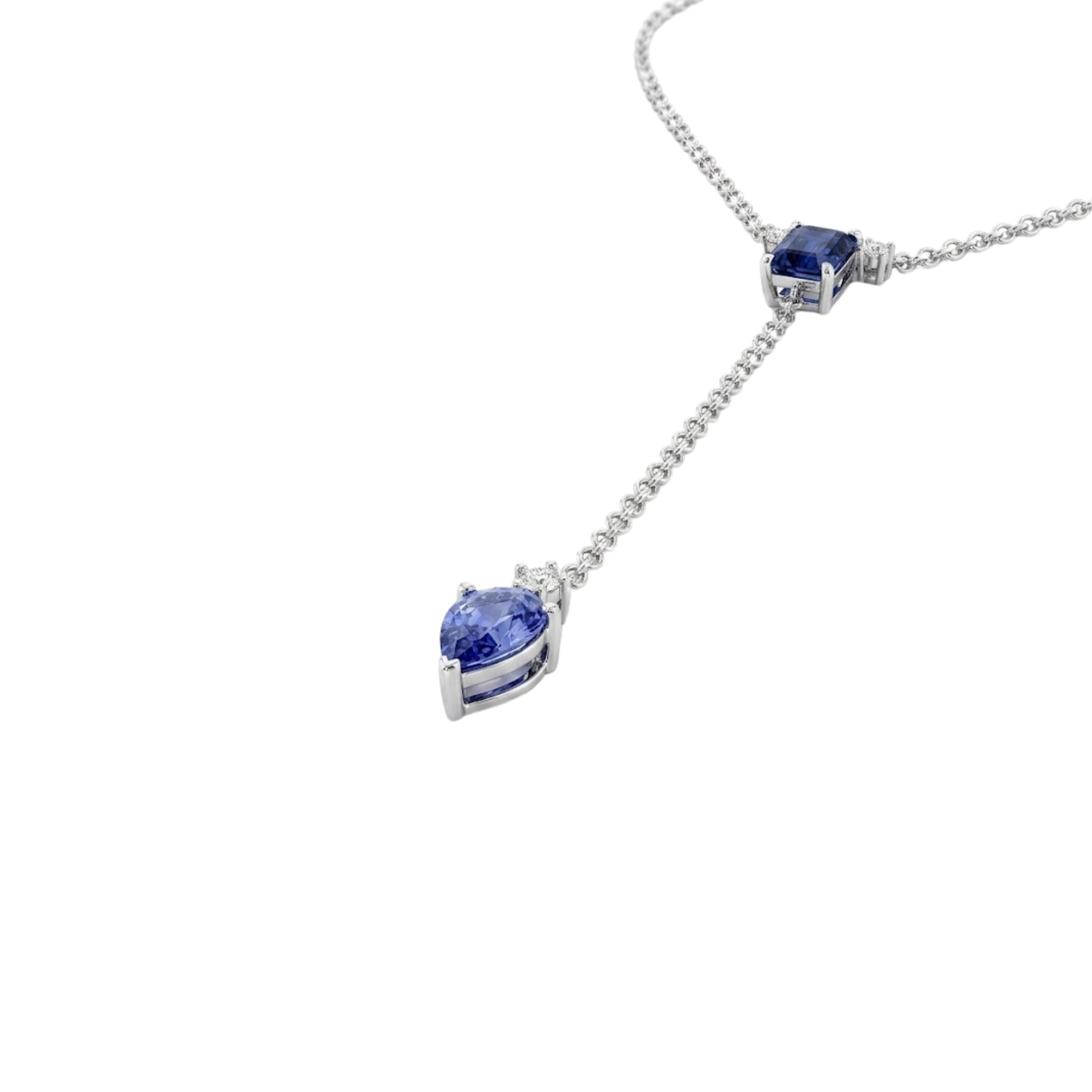 Emerald-Cut Dark Blue Sapphire & Pear Violet Sapphire Y Necklace