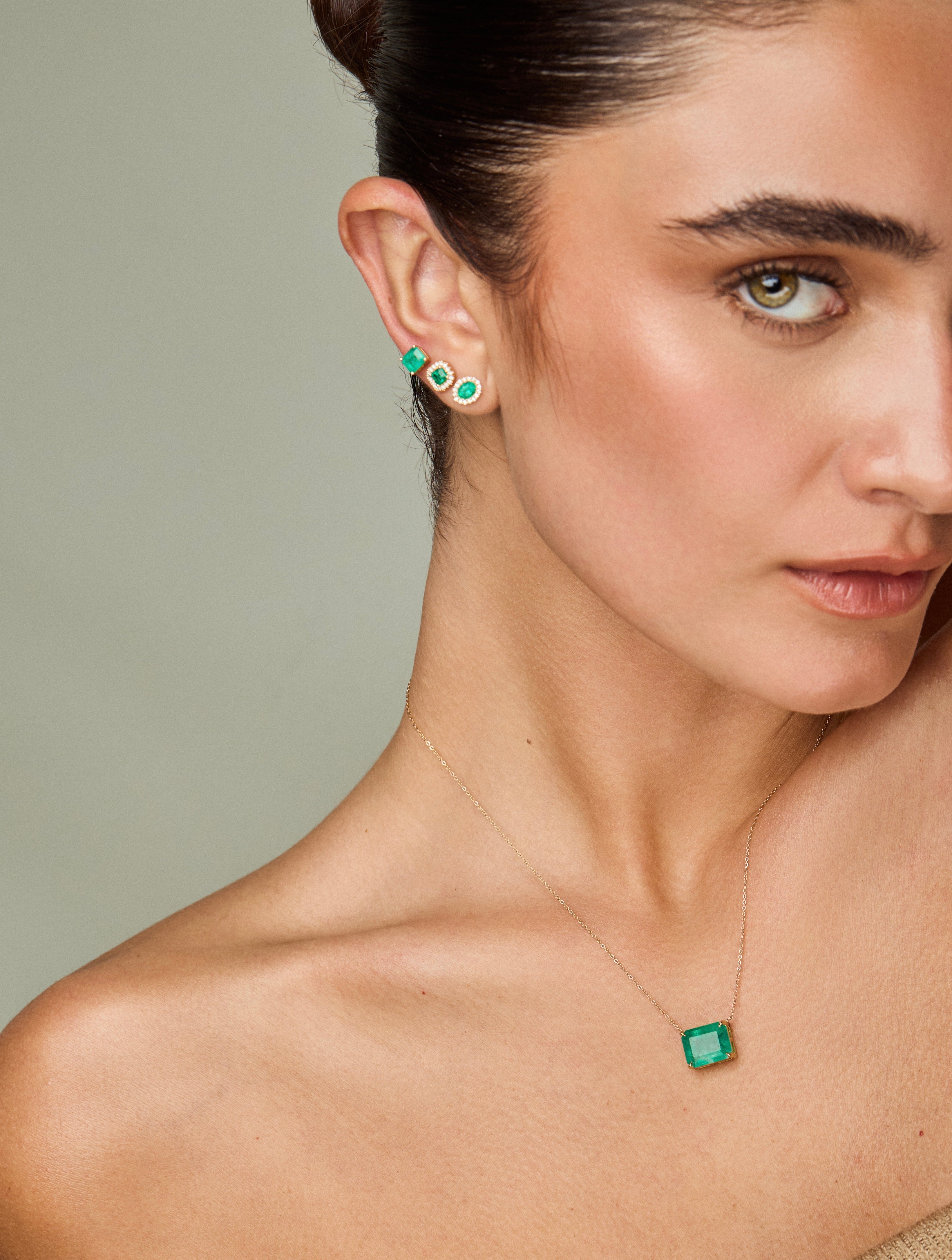 Square Emerald Studs
