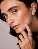 Pear Sapphire Ring with Diamond Halo & Sapphire Band