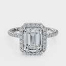 Emerald Cut Halo with Pavé Band Ring – Diamonds