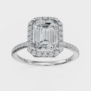 Emerald Cut Halo with Pavé Band Ring – Diamonds
