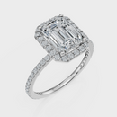 Emerald Cut Halo with Pavé Band Ring – Diamonds