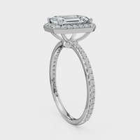 Emerald Cut Halo with Pavé Band Ring – Diamonds