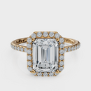Emerald Cut Halo with Pavé Band Ring – Diamonds