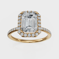 Emerald Cut Halo with Pavé Band Ring – Diamonds