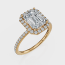 Emerald Cut Halo with Pavé Band Ring – Diamonds