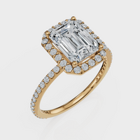 Emerald Cut Halo with Pavé Band Ring – Diamonds