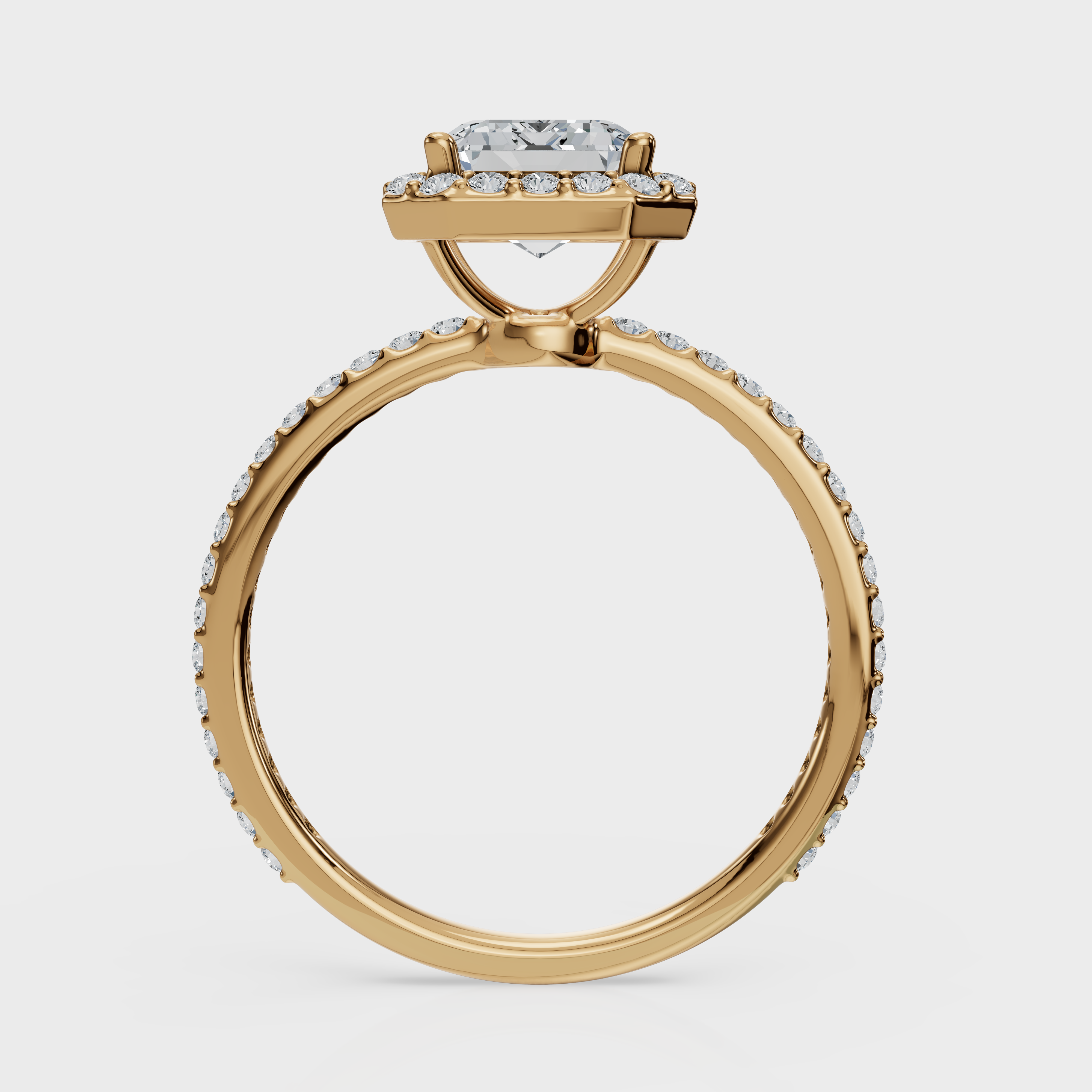 Emerald Cut Halo with Pavé Band Ring – Diamonds