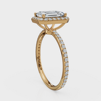 Emerald Cut Halo with Pavé Band Ring – Diamonds