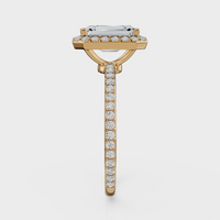Emerald Cut Halo with Pavé Band Ring – Diamonds