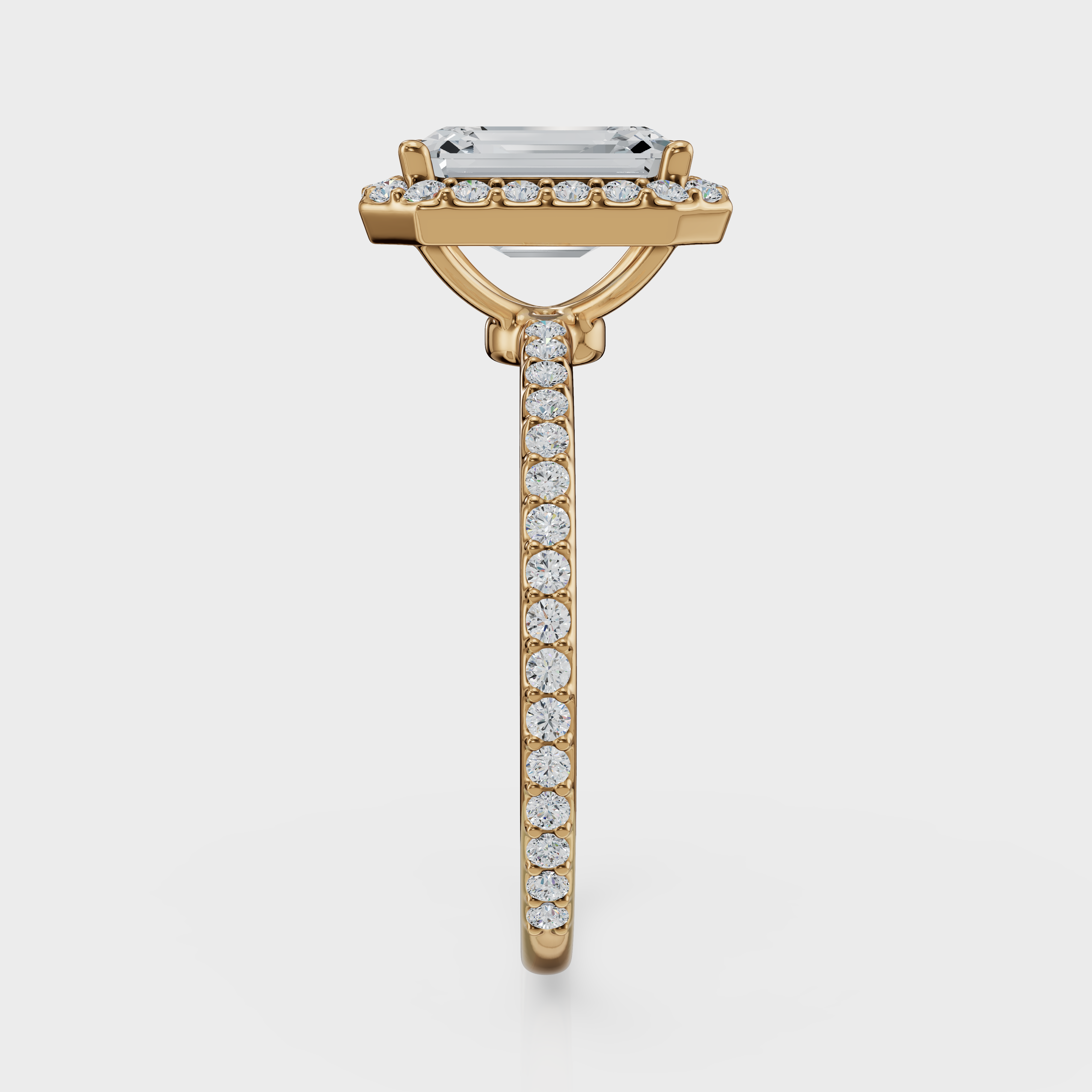 Emerald Cut Halo with Pavé Band Ring – Diamonds