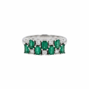 Double Row Baguette Emerald & Round Diamond Vertical Ring