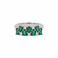 Double Row Baguette Emerald & Round Diamond Vertical Ring