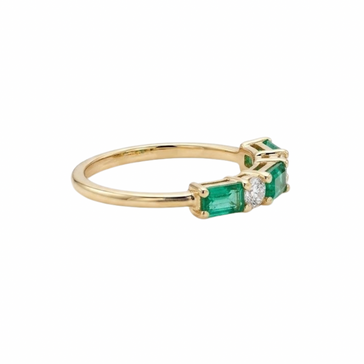 Baguette Emerald & Round Diamond Band
