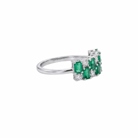 Double Row Baguette Emerald & Round Diamond Vertical Ring