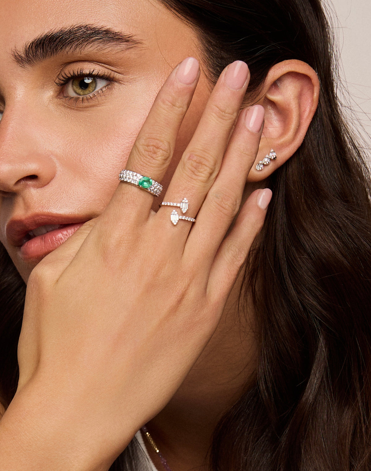 Oval Emerald & Diamond Chunky Band Ring