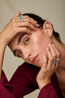 Baguette Rainbow Sapphire & Round Diamond Earrings