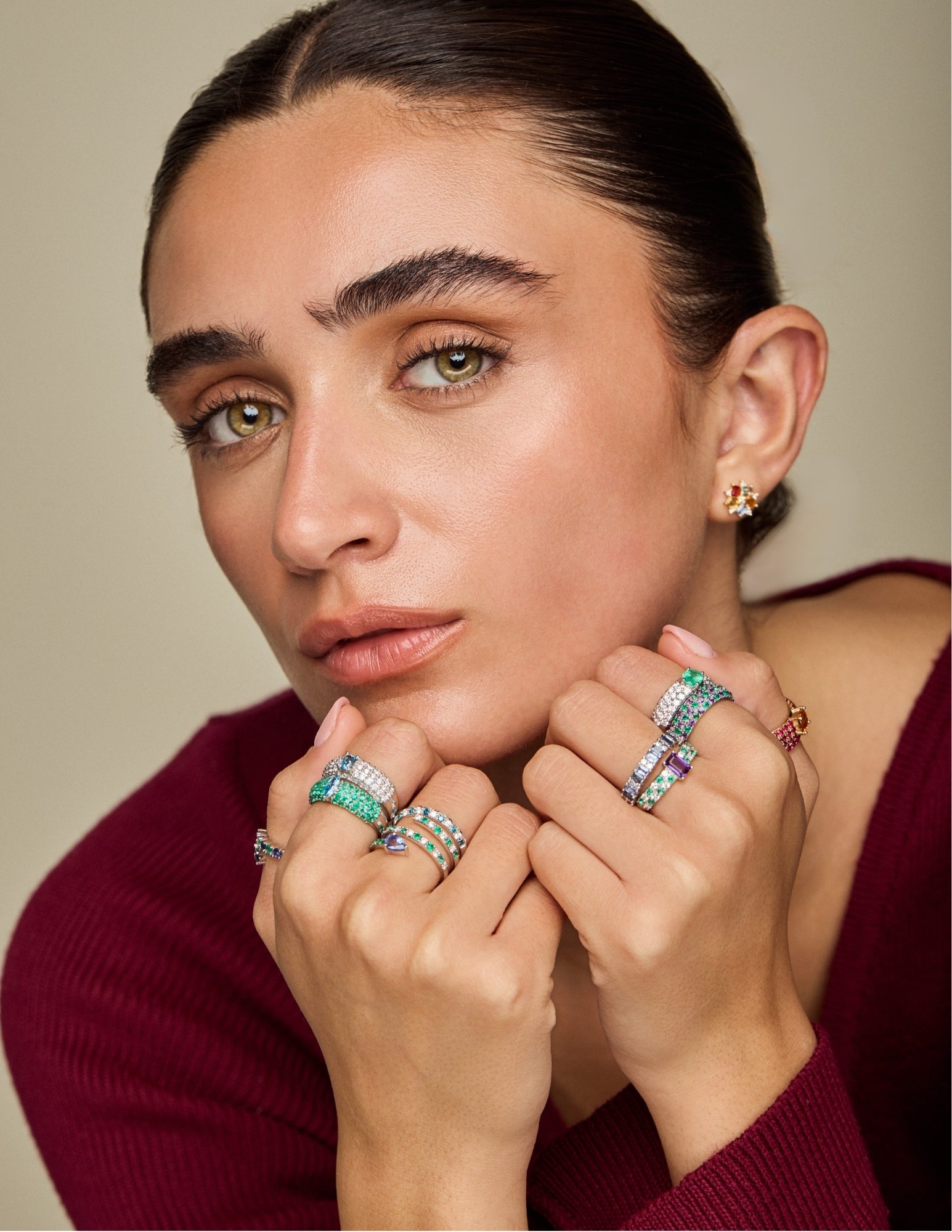 Triple Amethyst & Emerald Chunky Band