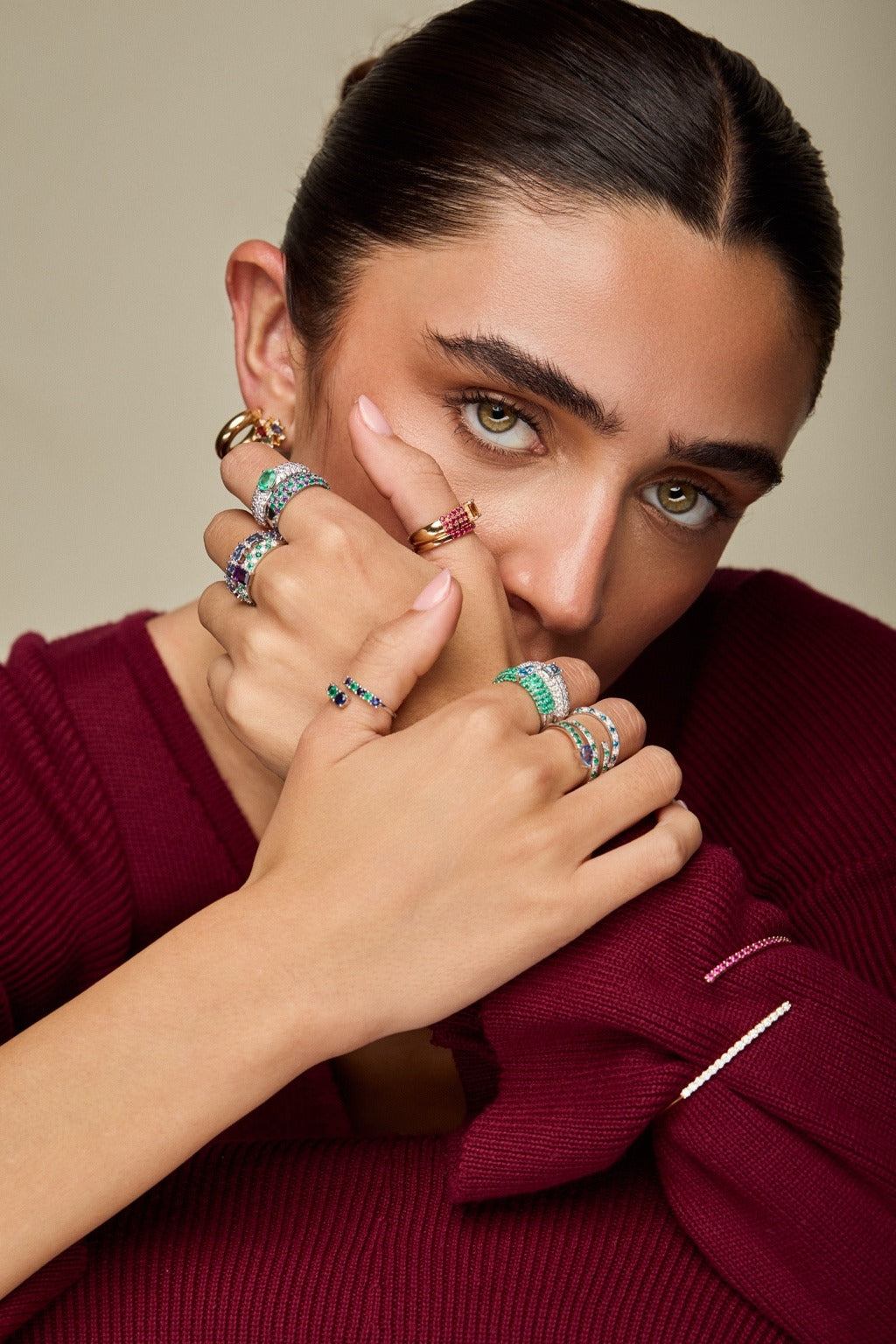 Oval Emerald & Diamond Chunky Band Ring