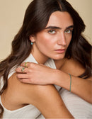 Pear Sapphire Drop Earrings with Diamond Bar & Emerald Halo