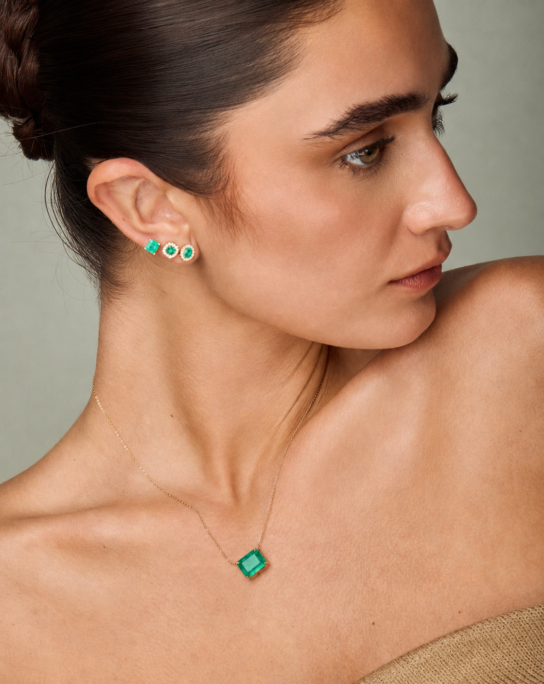 Emerald & Diamond Halo Studs
