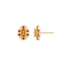 Rectangle Orange Sapphire Studs with Flush Set Ruby Halo