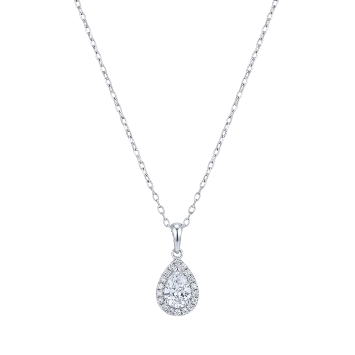 Pear Diamond Halo Necklace