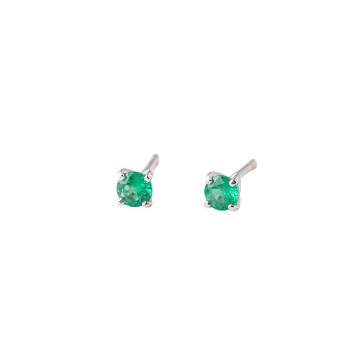 Round White Gold Emerald Small Studs