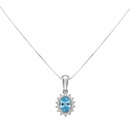 Oval Blue Diamond & Diamond Sunburst Halo Necklace